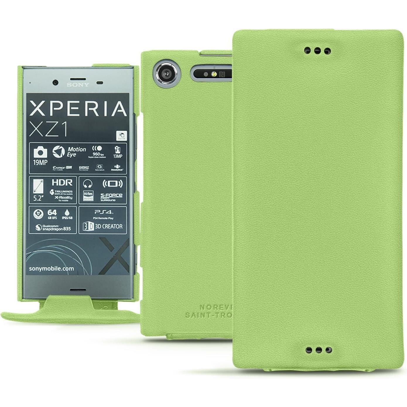 Noreve Lederschutzhülle vertikal (Sony Xperia XZ1), Smartphone Hülle, Grün