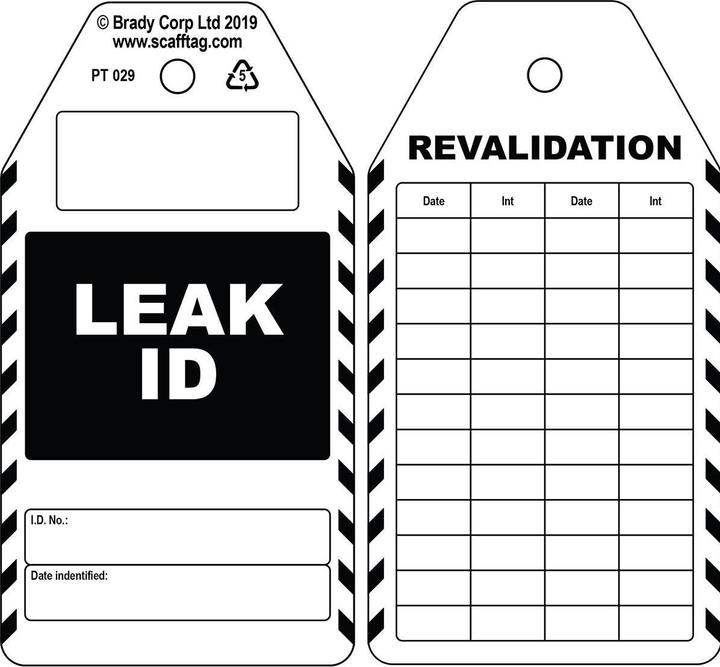Actual product image Brady PROC-GB-PT 029-50, Leak ID tag, polypropylene, black on white, 150 x 80 mm, labelling
