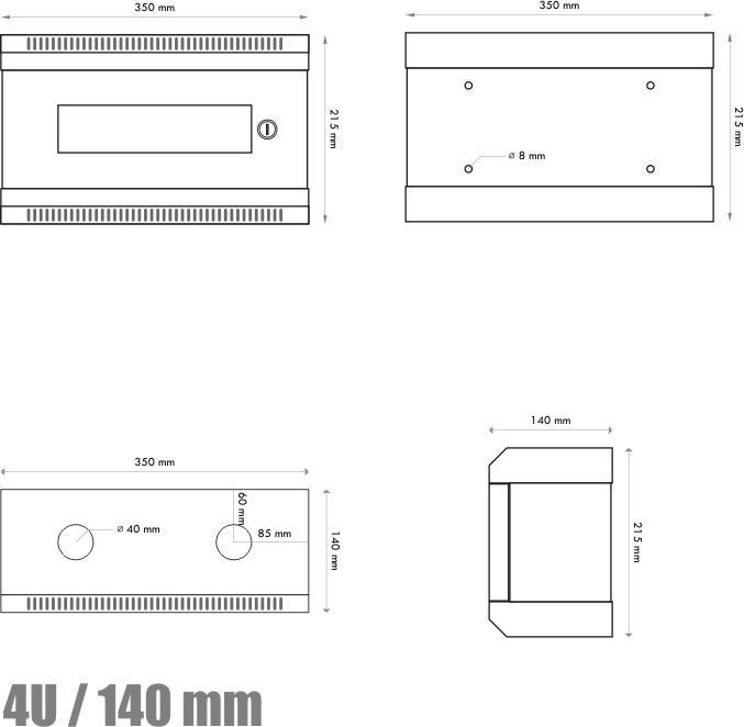 Produktbild Datacom 10" rack single-piece 4U/140 black Glass door. (4 HE, 10 Zoll Rack)