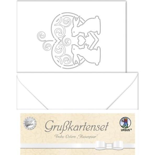 Ursus, Grusskarte + Briefpapier, Blankokarte Ostern Hasenpaar weiss (5 Stk.)