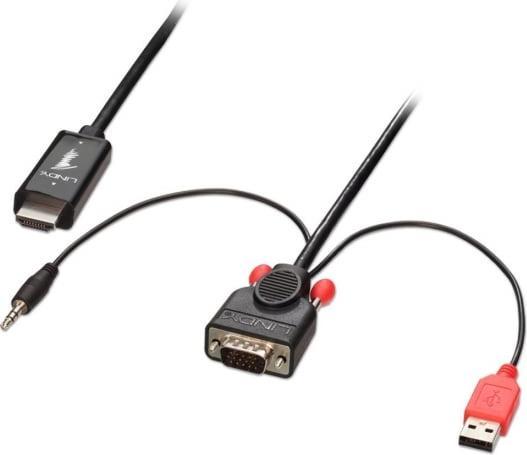 Actual product image Lindy 41707 video cable adapter 3 m HDMI Type A (Standard) VGA (D-Sub) + 3.5mm + USB Type-A Black... (3 m)