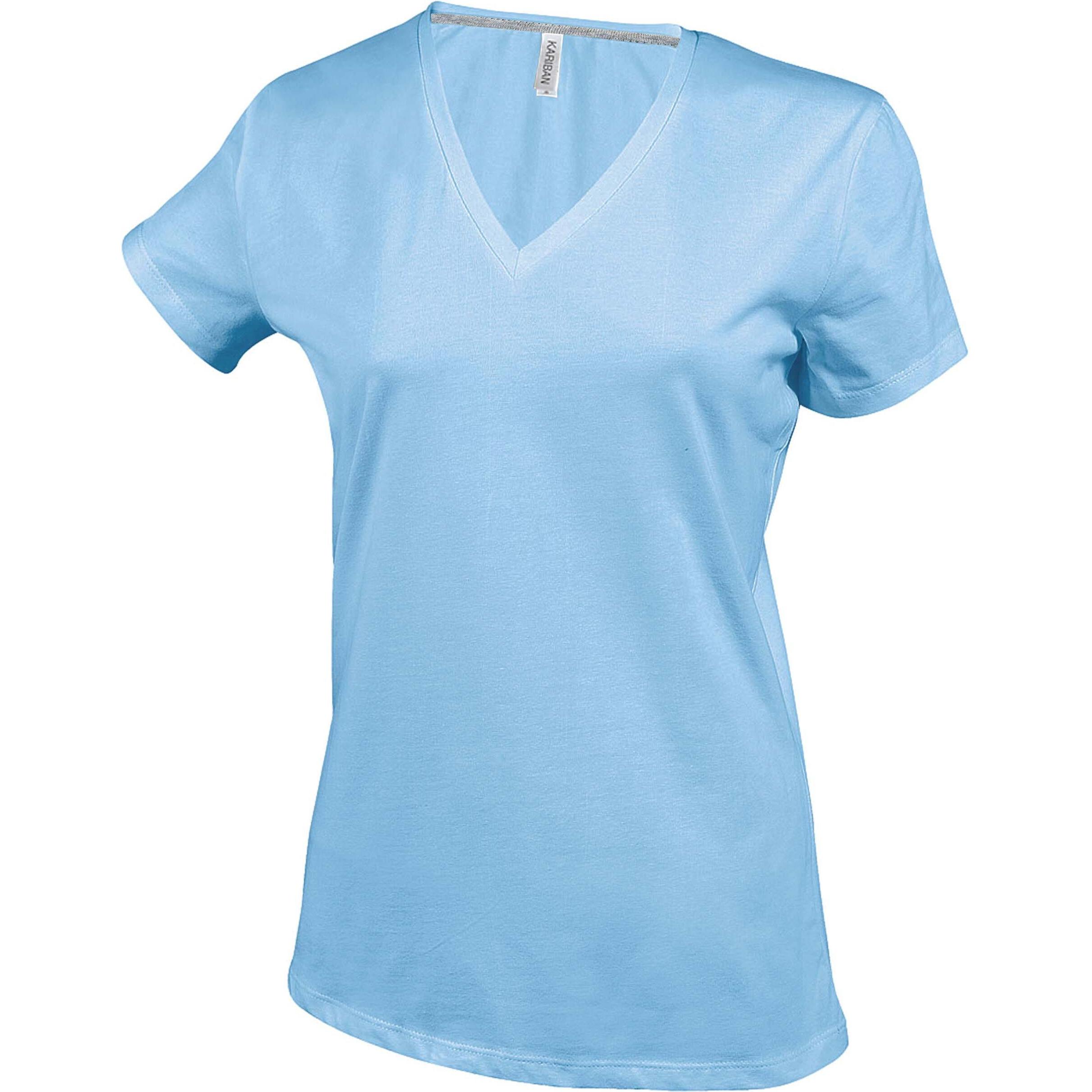 Kariban, Damen, Shirt, Col V, Blau, (XXL)