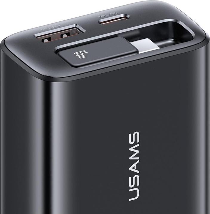 Image du produit Usams CC299 65W Fast Charger With Retractable Type-C Cable (EU) - Xiang Series Black (65 W)