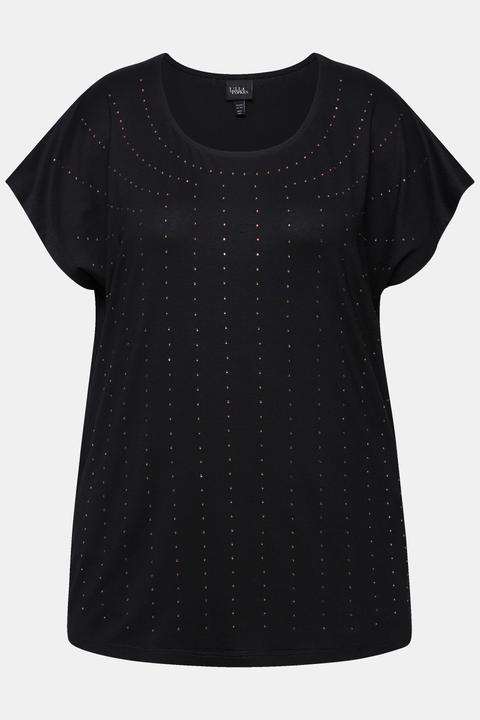 Actual product image Ulla Popken Rhinestone Studded Cap Sleeve Tee (60)