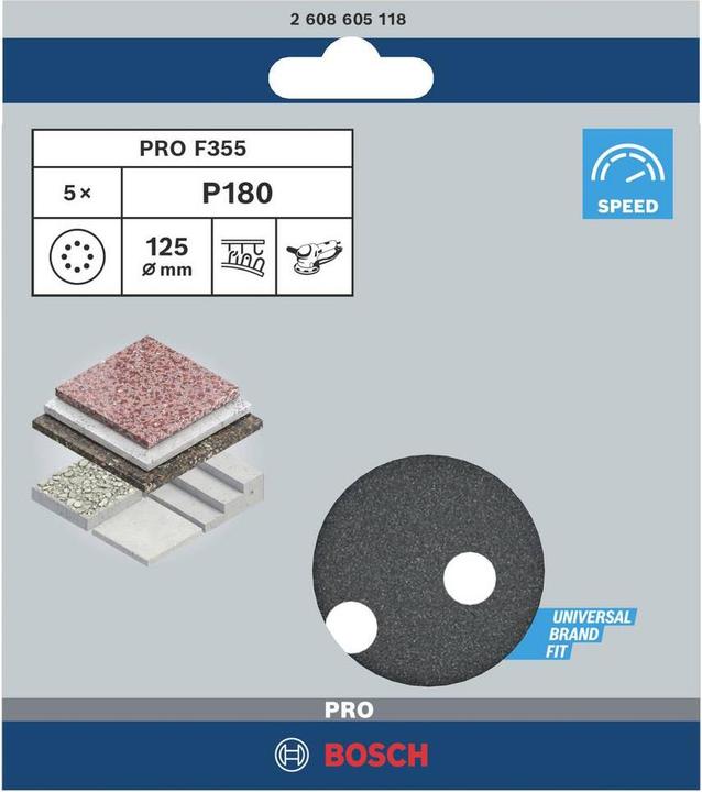 Produktbild Bosch Professional Zubehör PRO F355 Schleifblatt, 125 mm, G180 (180)