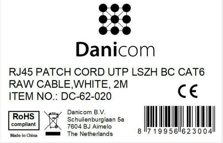 Produktbild Dsit CAT6 Netzwerkkabel, U/UTP, 2 meter, Weiss, 100% Kupfer (U/UTP, CAT6, 2 m)