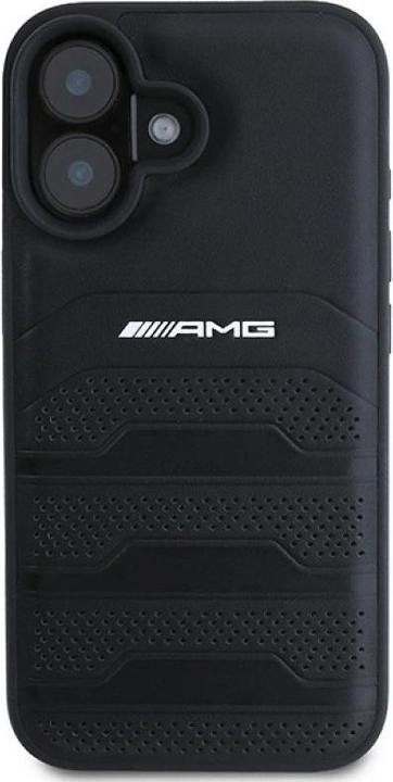 Actual product image Mercedes AMG AMHCP16SGSEBK iPhone 16 6.1" czarny/black hardcase Leather Debossed Lines Black Logo (Apple iPhone 16)