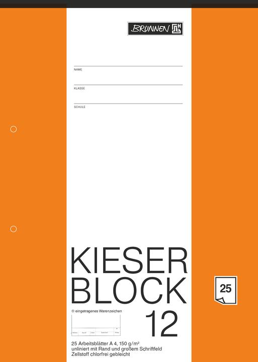 Produktbild Brunnen Arbeitsblock Kieserblock DIN A4 blanko Lineatur 12 (A4, Blanko)