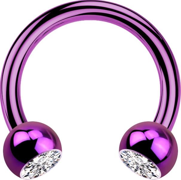 Image du produit Star Piercing Micro Circular Barbell violet avec deux boules de cristal argenté (sans laiton, Titane G23)