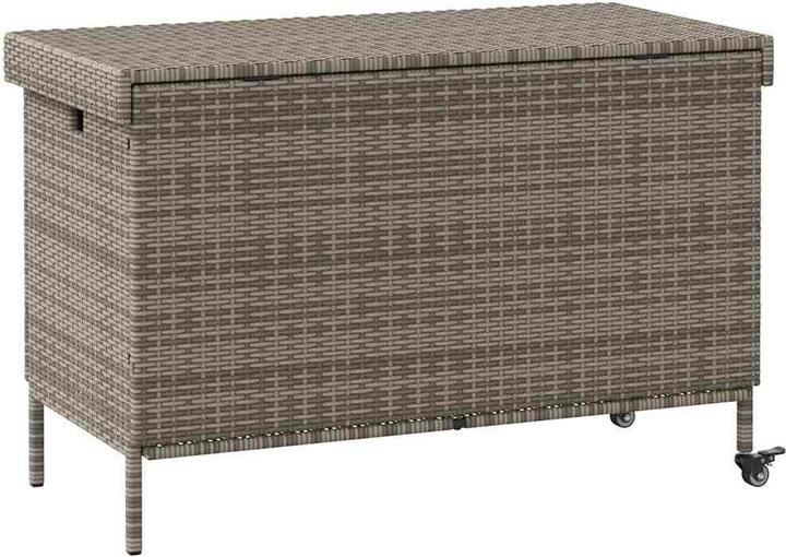 Actual product image vidaXL Garden chest with castors Grey 110x55x73 cm Poly rattan garden cushion box
