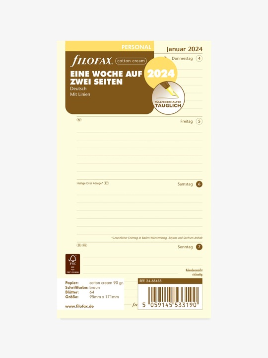 Image du produit Filofax PE-INH.1W/2S.CREME FRANÇAIS (95 x 171 mm, Allemand)