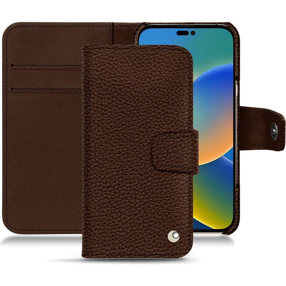 Noreve Lederschutzhülle Wallet (Apple iPhone 14), Smartphone Hülle, Braun