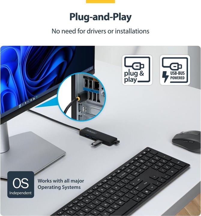 Produktbild StarTech 4-Port USB-A Hub 5gbps Powered Nms Ns Perp (USB-C, 4 Ports)