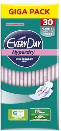 Everyday Hyperdry Normal Ultra Plus Giga Pack - Baumwoll-Schutzbinden Dünne Binden mit Flügeln, 30 (30 x)
