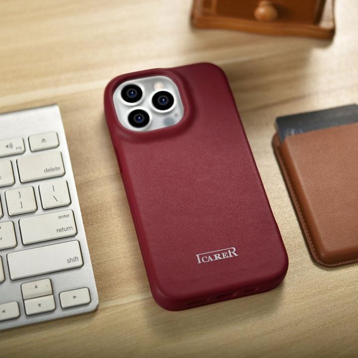 Image du produit iCarer CE Premium Leather Folio Case for iPhone 14 Pro Magnetic Flip Leather Folio Case MagSafe Red (Apple iPhone 14 Pro)