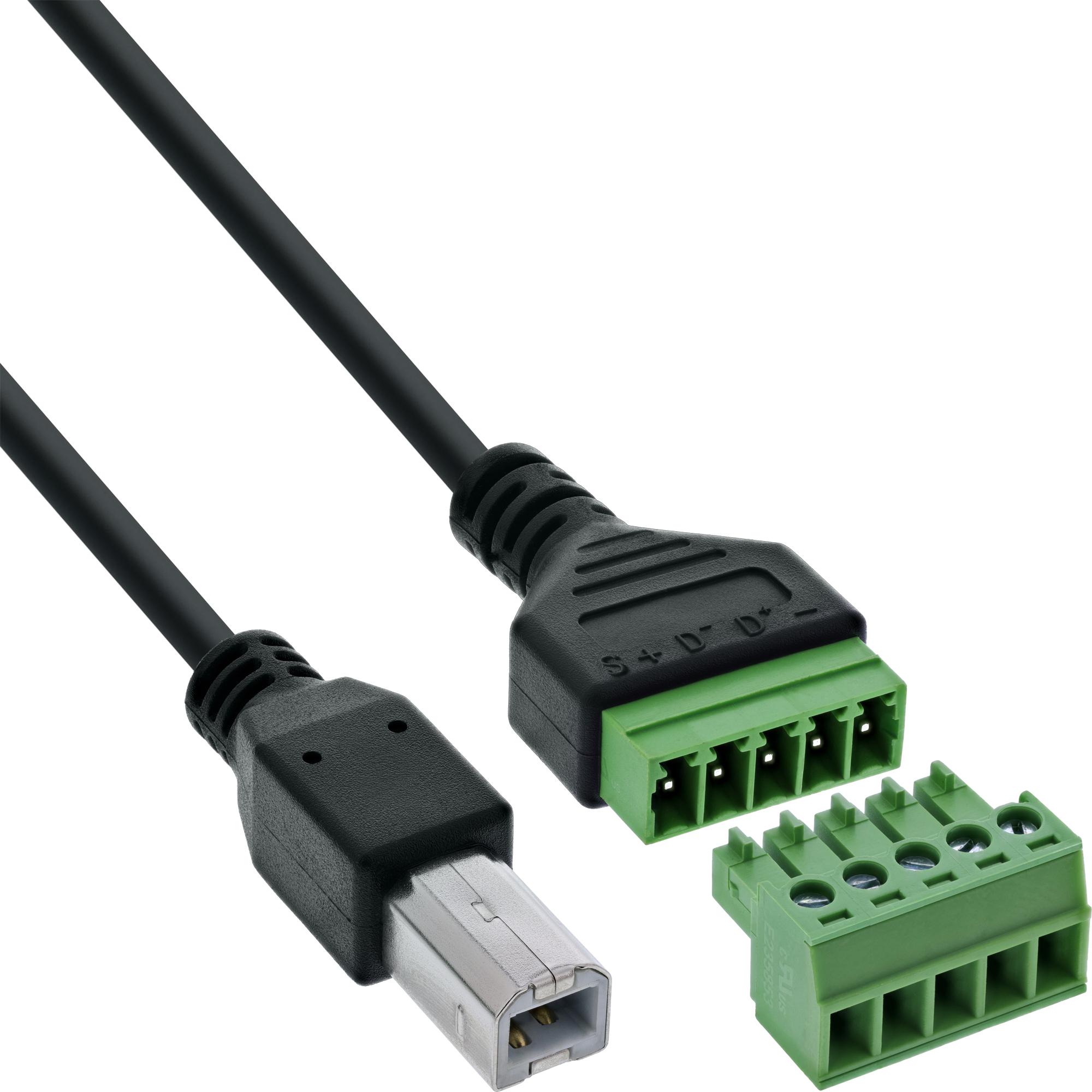 InLine  USB-B Stecker an Terminalblock, 5-polig, mit Kabel (1 m, USB 2.0), Cavo USB