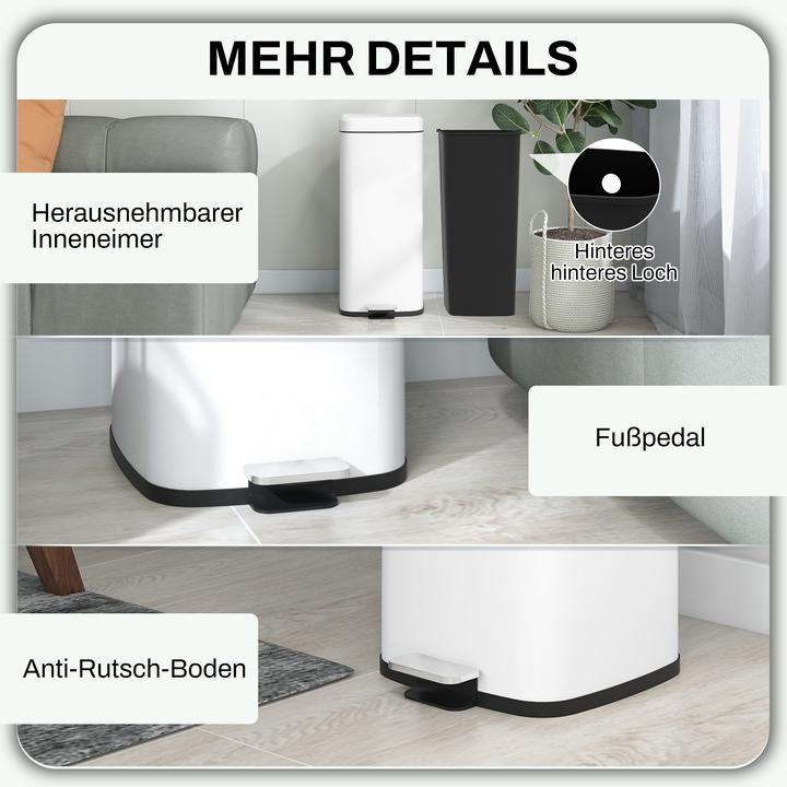 Produktbild Homcom Mülleimer Metall, Kunststoff Weiss (30 l)