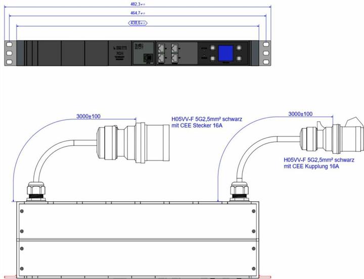 Image du produit Bachmann BN3000 RCM XXL PROFIL esclave 3x16A mesure p.Ph. 3m H05VV-F 5G 2,5 CEE 3x16A Lan