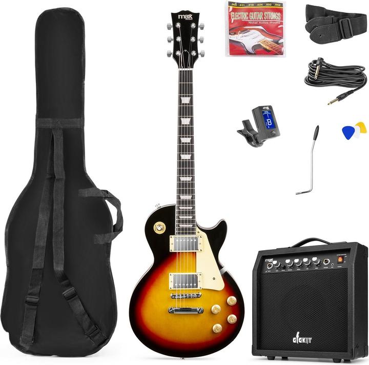 Max E-Gitarre GigKit – Sunburst (E-Gitarren Set, Griffbrett: Linde, Hals: Linde, Korpus: Linde)