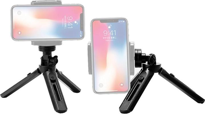Actual product image Hurtel Mini Tripod with phone holder mount selfie stick camera GoPro holder black