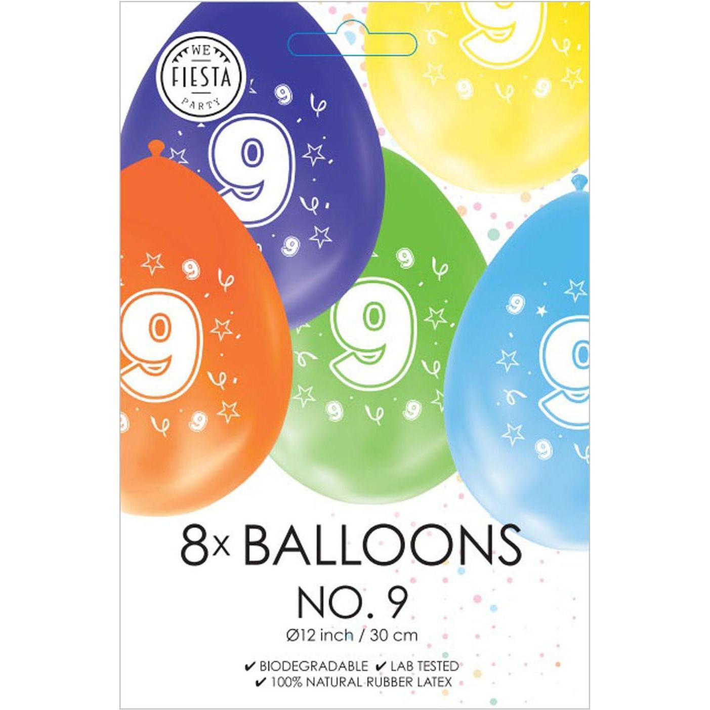 Thumbnail - Globos Luftballons 2-seitig bedruckt Zahl 9, 8 Stk.