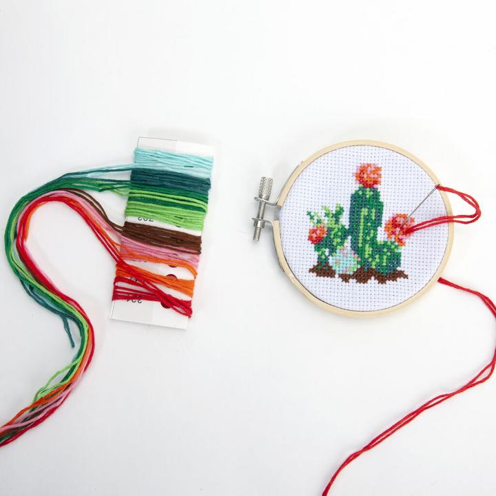 Actual product image Kikkerland Mini Cross Stitch Embroidery Kit - Cactus