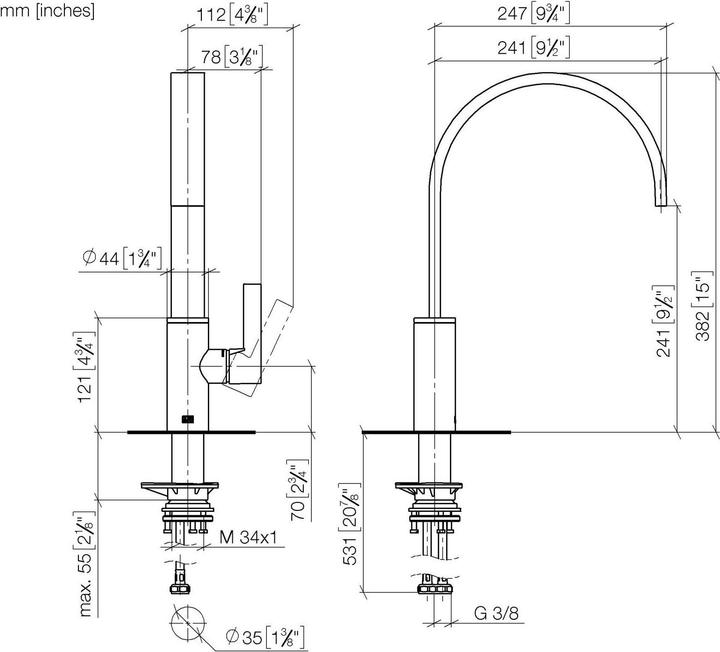 Actual product image Dornbracht MEM kitchen faucet, single lever mixer, projection 241mm