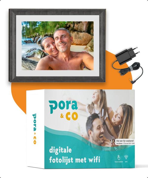 Actual product image fotolijst met WiFi en Frameo App Fotokader - 10 inch - Pora HD+ -IPS Display Wit/Bruin - Micro SD - (10.10", 1280 x 800 pixels)