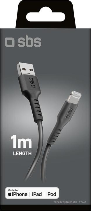 Image du produit SBS TECABLEUSBIP589K Câble USB 1 m USB 2.0 USB A Lightning Noir (1 m, USB 2.0)