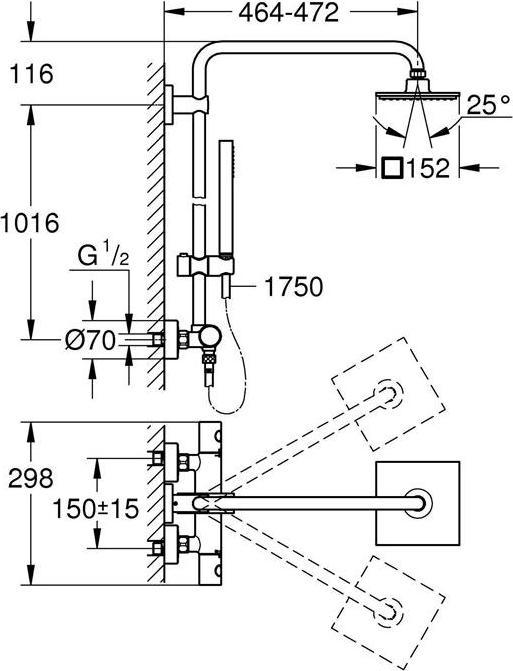 Actual product image Grohe Shower system EUPHORIA SYSTEM 152 m thermostat battery chr