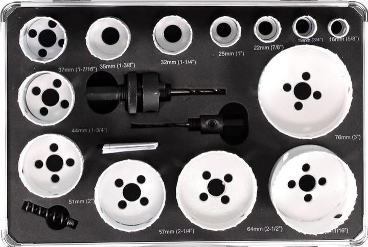 Actual product image Makita D-47307 Hole saw set 16 pieces (16, 19, 22, 25, 32, 35, 37, 44, 51, 57, 64, 68, 76 mm)