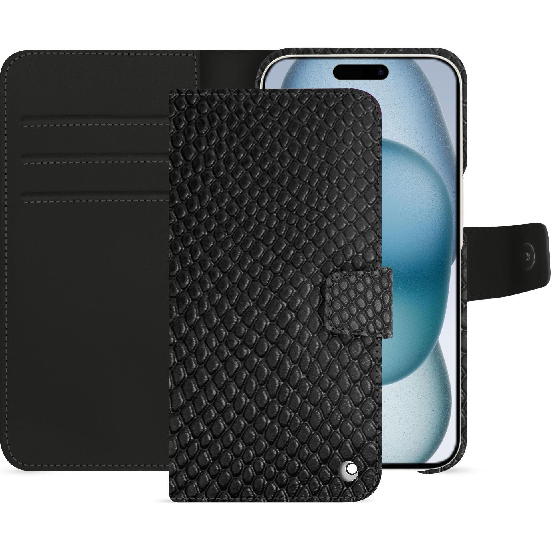 Noreve Lederschutzhülle Apple iPhone 15 (Apple iPhone 15), Smartphone Hülle, Schwarz