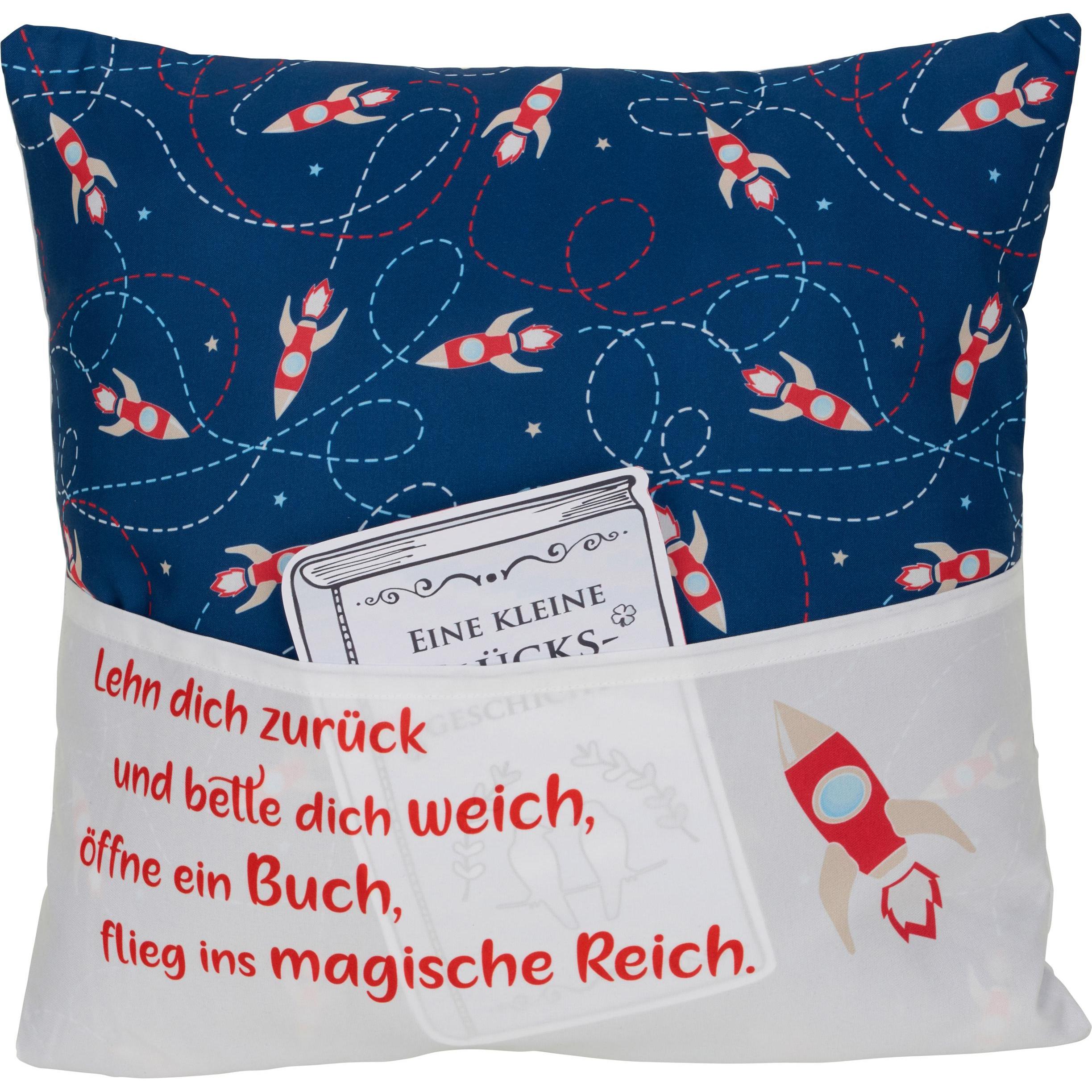 Thumbnail - Hergo, Kinderkissen, Sofahelden Kinder-Lesekissen "Rakete" Kissen bedruckt, mit Kartondeko, 1 Tasche zum Befüllen (43 x ...