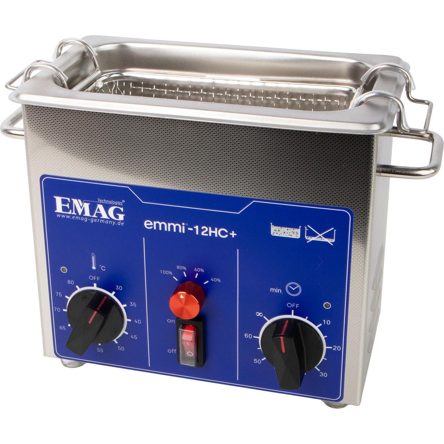 Emag Emmi-12HC Plus Ultraschallreiniger Universal 120 W 1.2 l mit Heizung, Pulitore a ultrasuoni