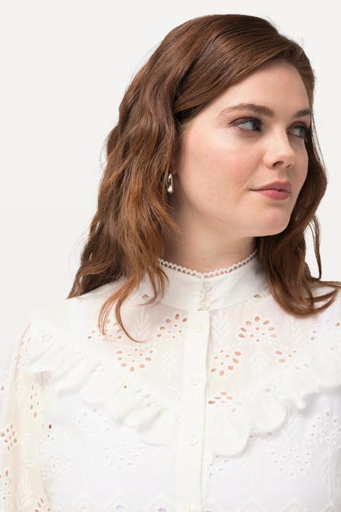 Immagine prodotto Ulla Popken Blusa con pizzo Sangallo, collo da camicia, ruche e maniche lunghe (42, 44)