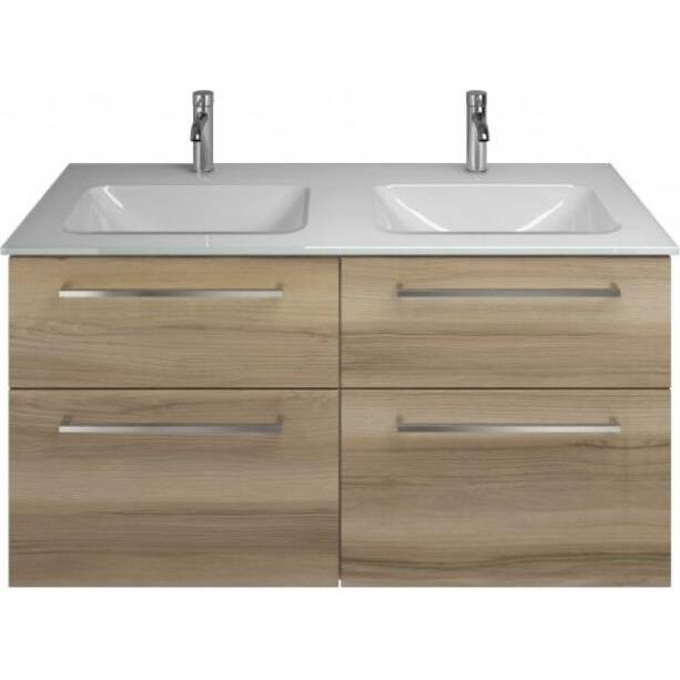 burgbad, Badmöbelset, Eqio Glas-Doppelwaschtisch inklusive Waschtischunterschrank, Breite 1220 mm