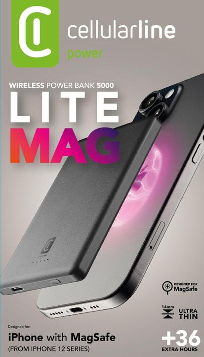 Actual product image Cellularline Cellular Line Power Bank 5000mAh MagSafe Grey (5000 mAh, 20 W, 18.50 Wh)