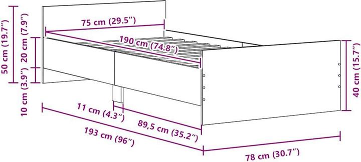 Produktbild vidaXL Bettgestell (75 x 190 cm)