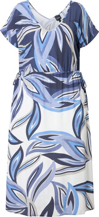Image du produit Ulla Popken Robe maxi motif feuilles, cordon de serrage sous tunnel, manches courtes et décolleté en V (46, 48)