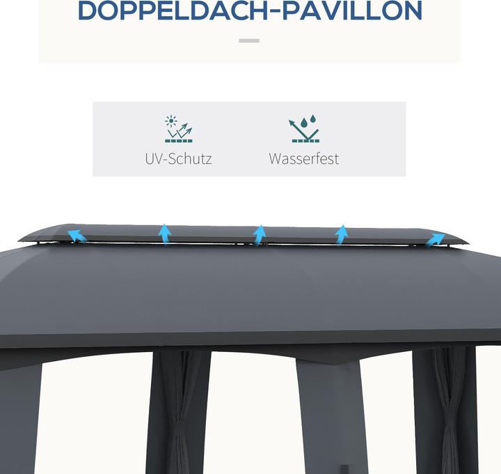 Produktbild Outsunny Pavillon, Partyzelt, mit Fliegennetzen, Winddach, bis 15 Personen, dunkelgrau, 3 x 6 x 3 m (300 cm, 600 cm)