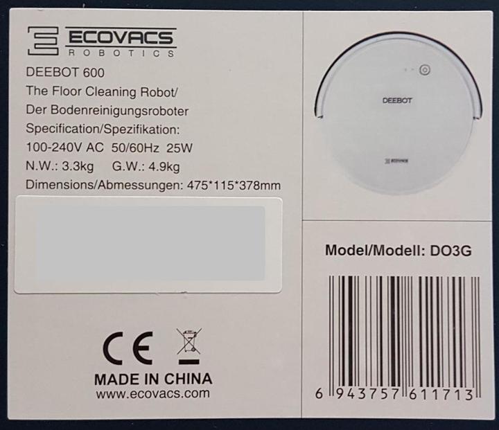 Actual product image Ecovacs Deebot 600