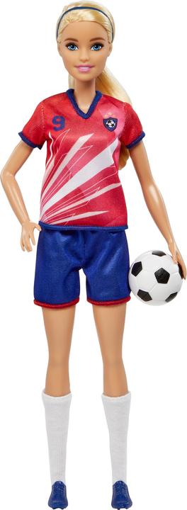 Barbie Poupée footballeur, blonde, maillot avec numéro 9, foot, crampons, chaussettes, pour enfants