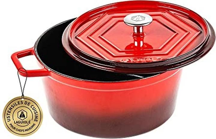 Laguiole Cast iron stewpan enameled round 26 cm red 48 l (26 cm, Cocotte + faitout, Fonte)
