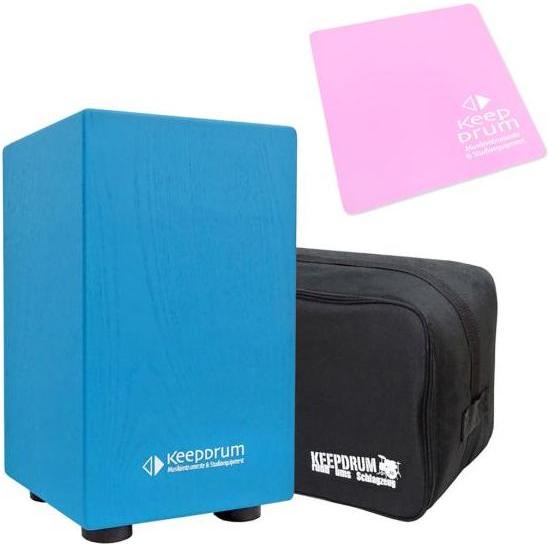 keepdrum Junior Cajon Blau mit Tasche mit Sitzpad Pink (Perkussion), Perkussion, Blau