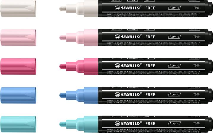 Produktbild STABILO Free Acrylic (Blue, Black, White, Pink, 3 mm, 5 x)