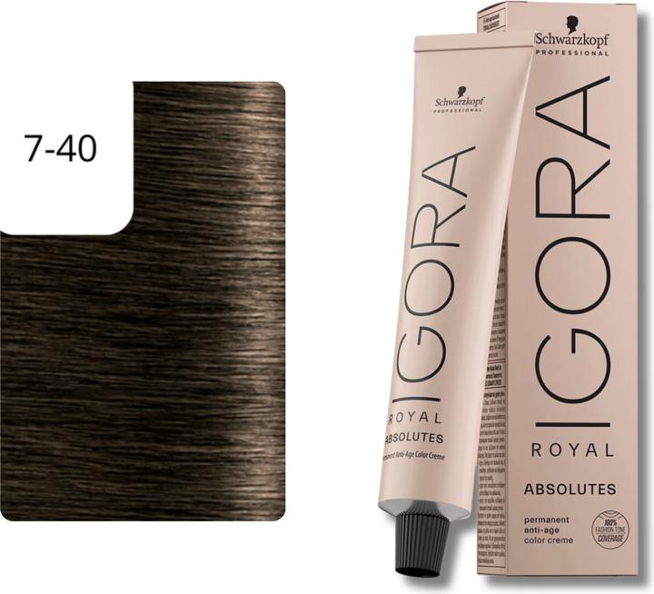 Produktbild Schwarzkopf Professional Igora Royal Absolutes 7- Mittelblond Beige Natur (7-40 Mittelblond Beige Natur)
