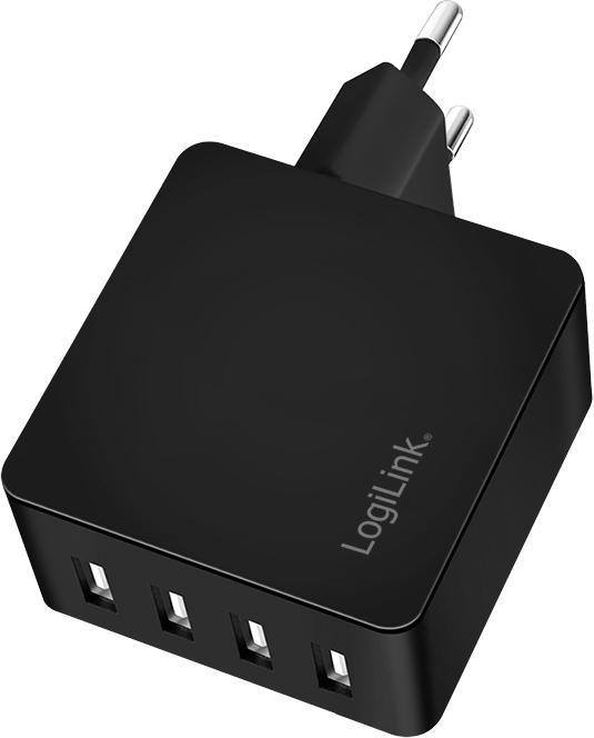 LogiLink PA0336W Caricatore USB A Parete 4 Porte - Adattatore 24W Bianco Con Protezione Multipla Per Dispositivi