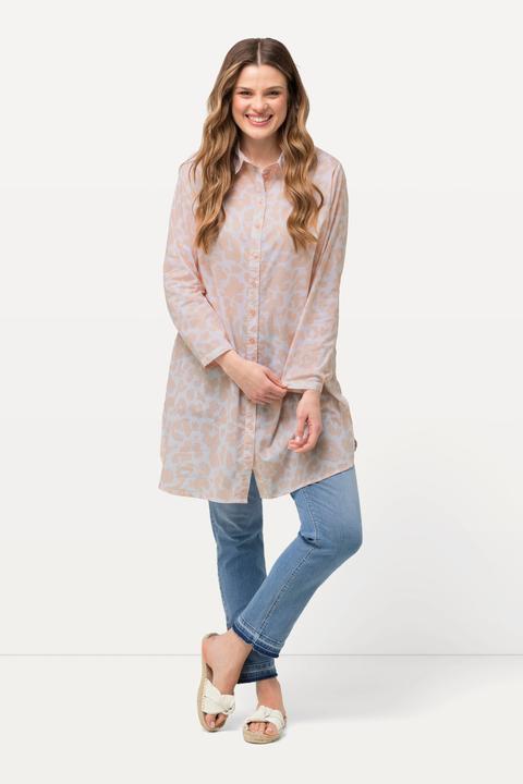 Produktbild Ulla Popken Longbluse, Leomuster, A-Linie, Hemdkragen, Langarm (56)