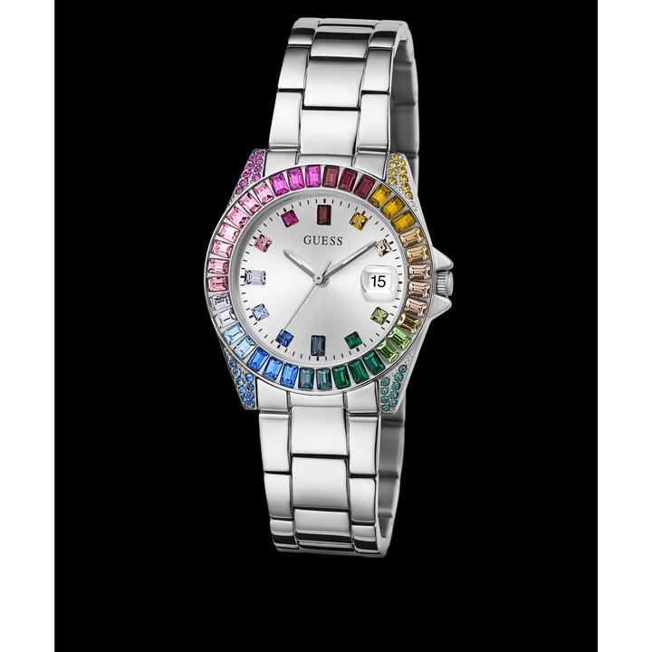 Produktbild Guess P SLV CS W/ BAGUETTE CRYS / SUN SLV DATE DL / P SLV BRCT Armbanduhr (34 mm)