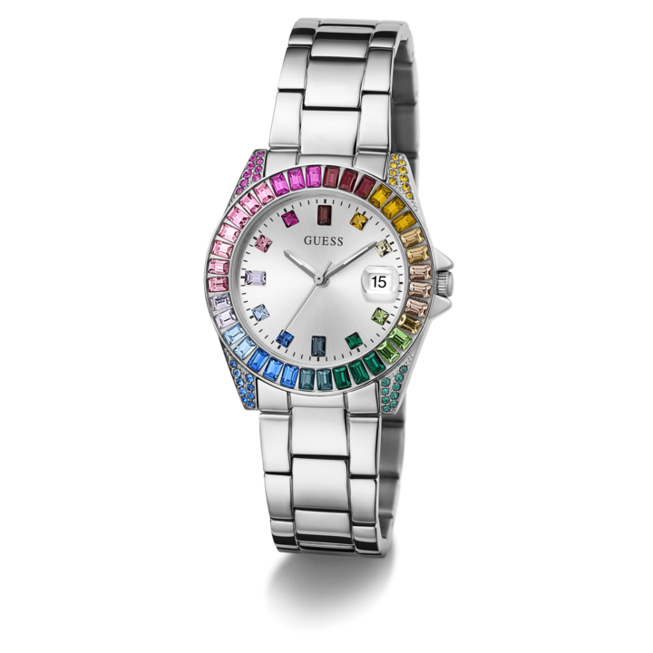 Actual product image Guess P SLV CS W/ BAGUETTE CRYS / SUN SLV DATE DL / P SLV BRCT Wristwatch (34 mm)